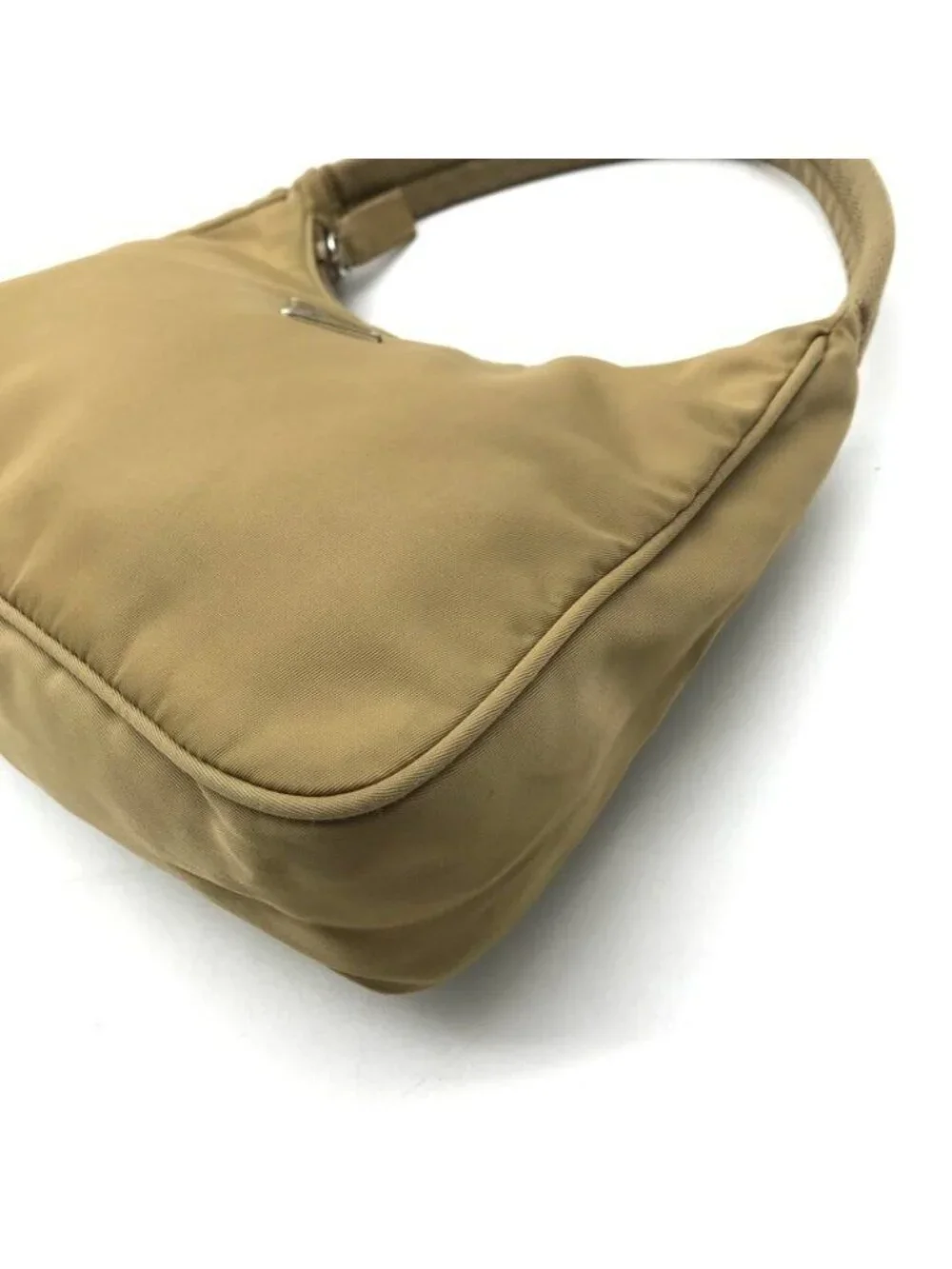 Prada Hand Triangle Plate Pouch Nylon Lightweight Simple Beige